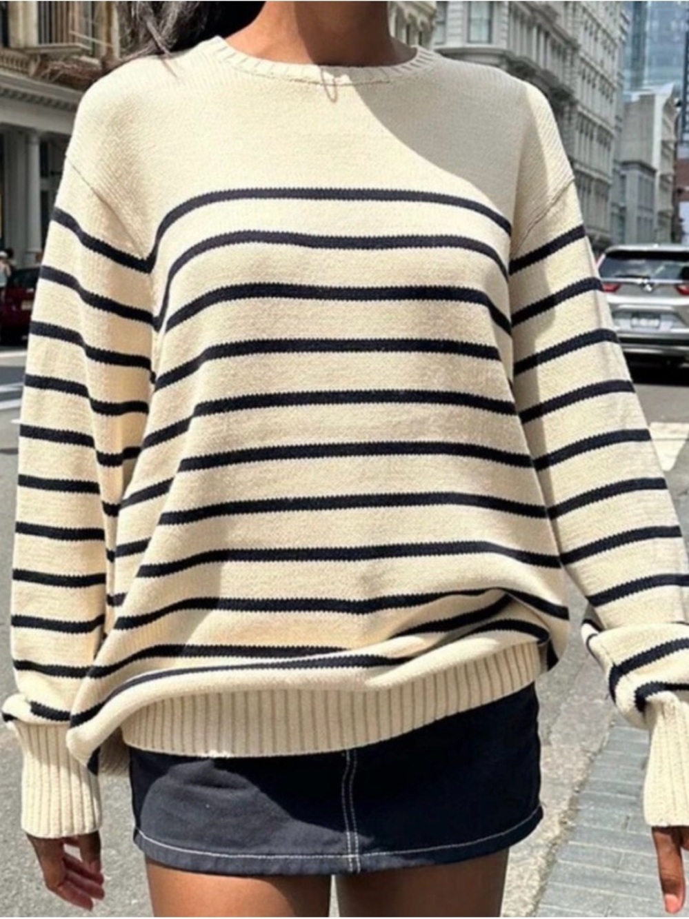 Brandy Melville Cream & Navy Striped Brianna Crewneck Sweater